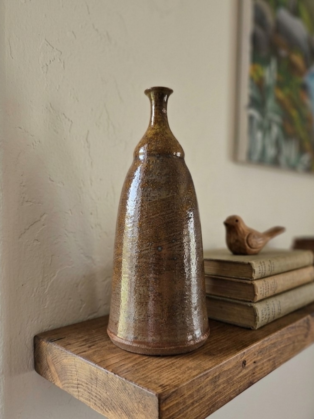 Vintage Handcrafted Brown Glazed Ceramic Vase - Home Art